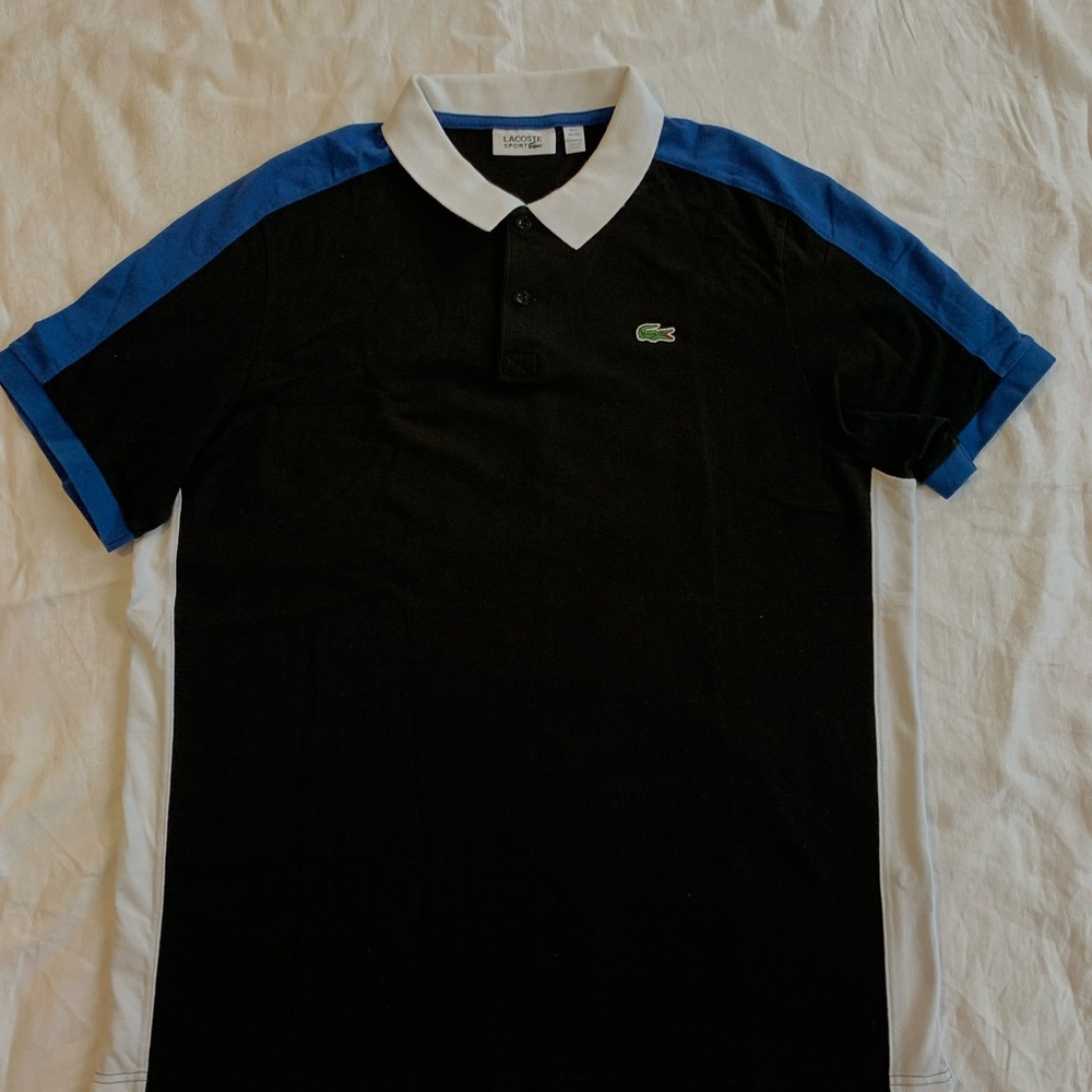 Lacoste Men's Black Blue and white Polo Shirt Sport